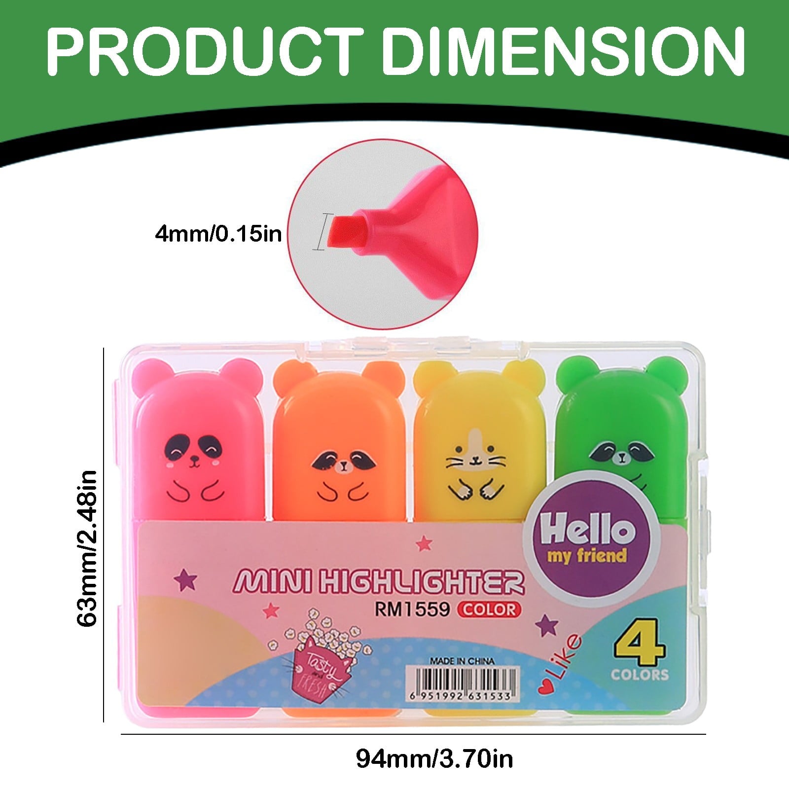 Hot Sale! Plertrvy Color Highlighter 4 Colors Available Color Marker Pen Set 10ml Highlighters Assorted Colors Pack Of Highlighters1ml, Punctuation Cartoon Highlighter, Office Product