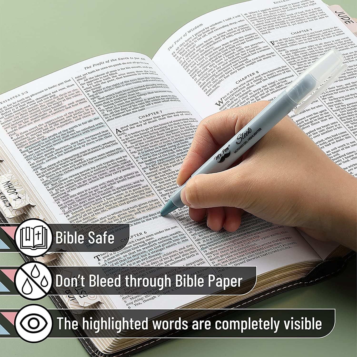 Mr. Pen- Gel Highlighter, 8 Pack, Morandi Colors, Bible Highlighters No Bleed, No Bleed Highlighters
