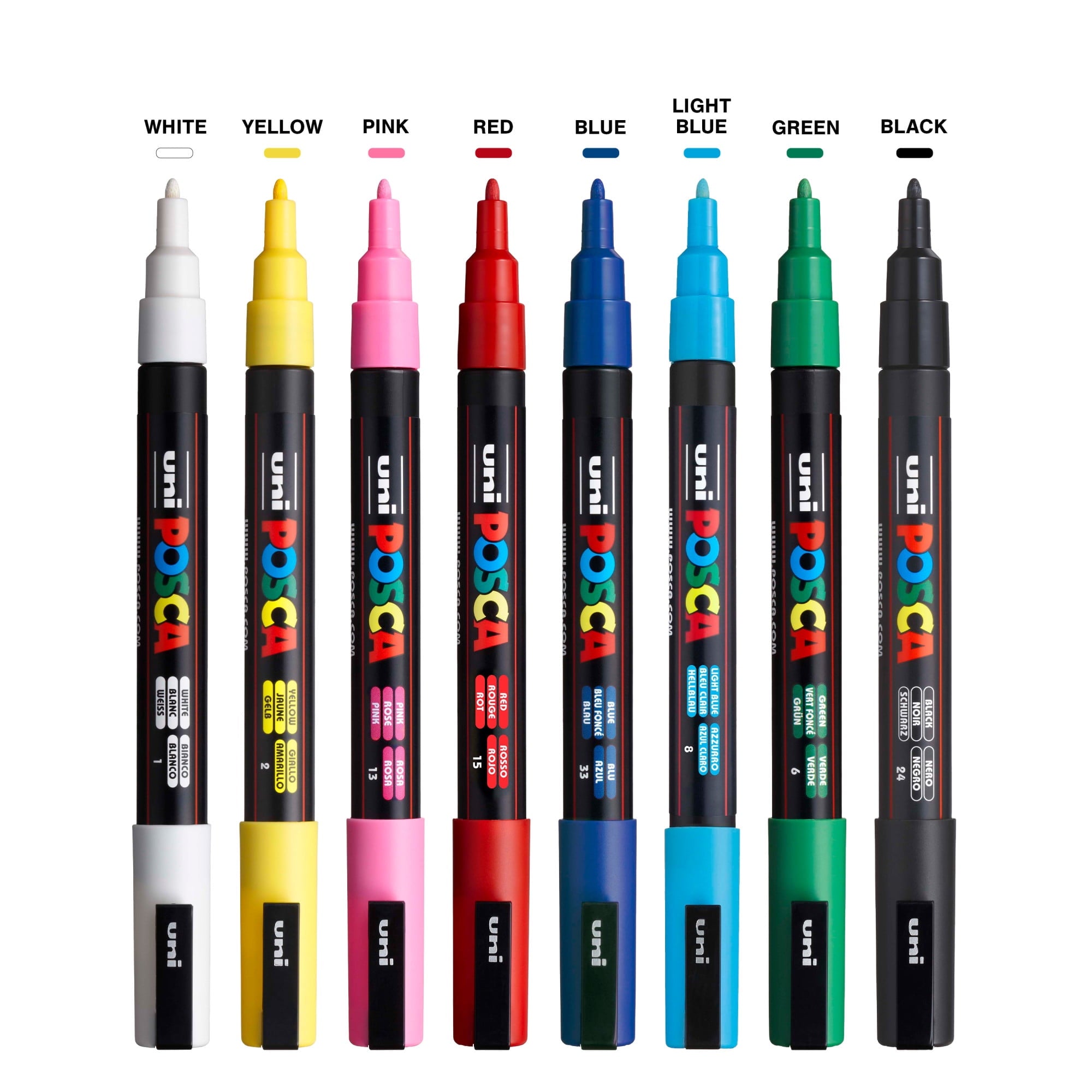 POSCA PC-3M Water-Based Paint Markers, Fine Tip (0.9-1.3mm), Assorted Colors, 8 Count