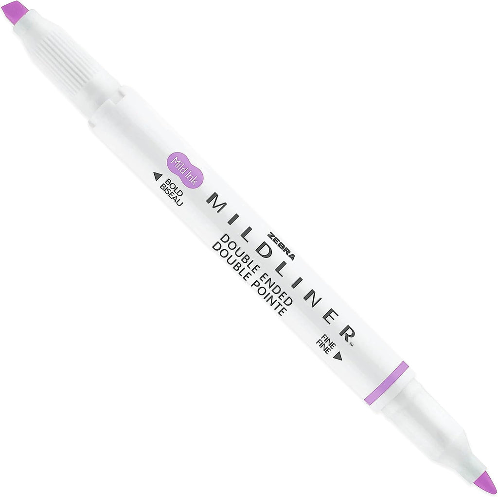 Zebra Mildliner Marker Highlighter Pens - Double Ended - Chisel/Bullet Tip - Wallet of 5 - Green, Yellow, Red, Pink, Violet