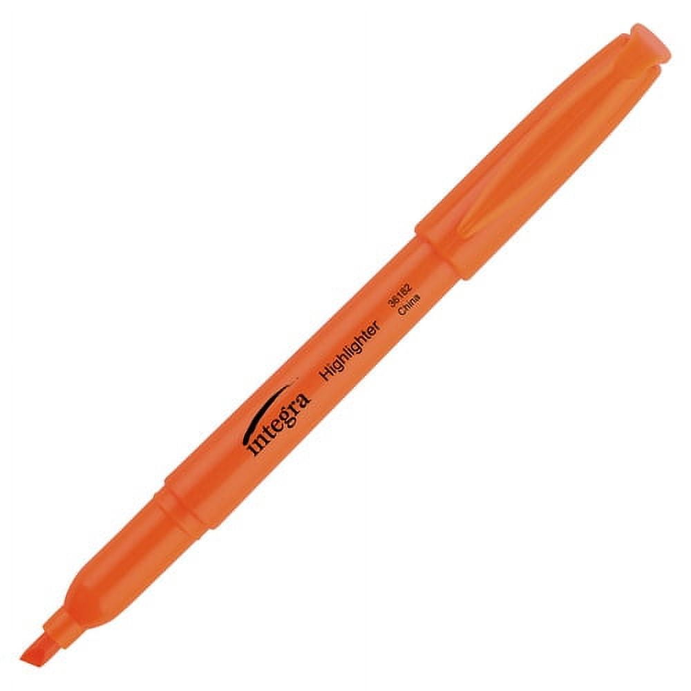 Integra Pen Style Fluorescent Highlighters Chisel Marker Point Style - Fluorescent Orange - 12 / Dozen