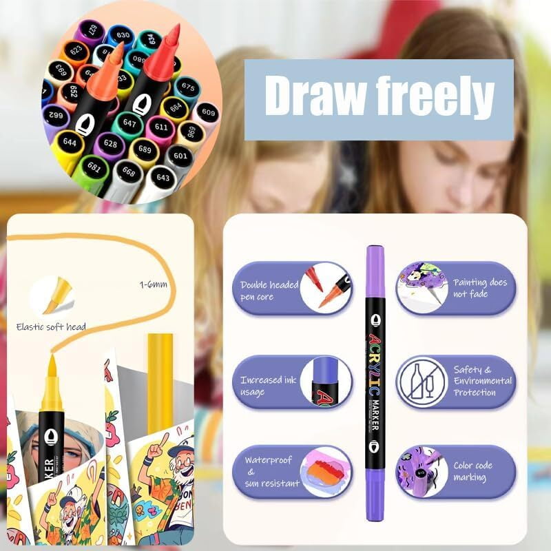 36pcs  Acrylic Paint Markers -ANUNU Acrylic Paint Pens,Rock Painting,  DIY Crafts Art Supplies Kit