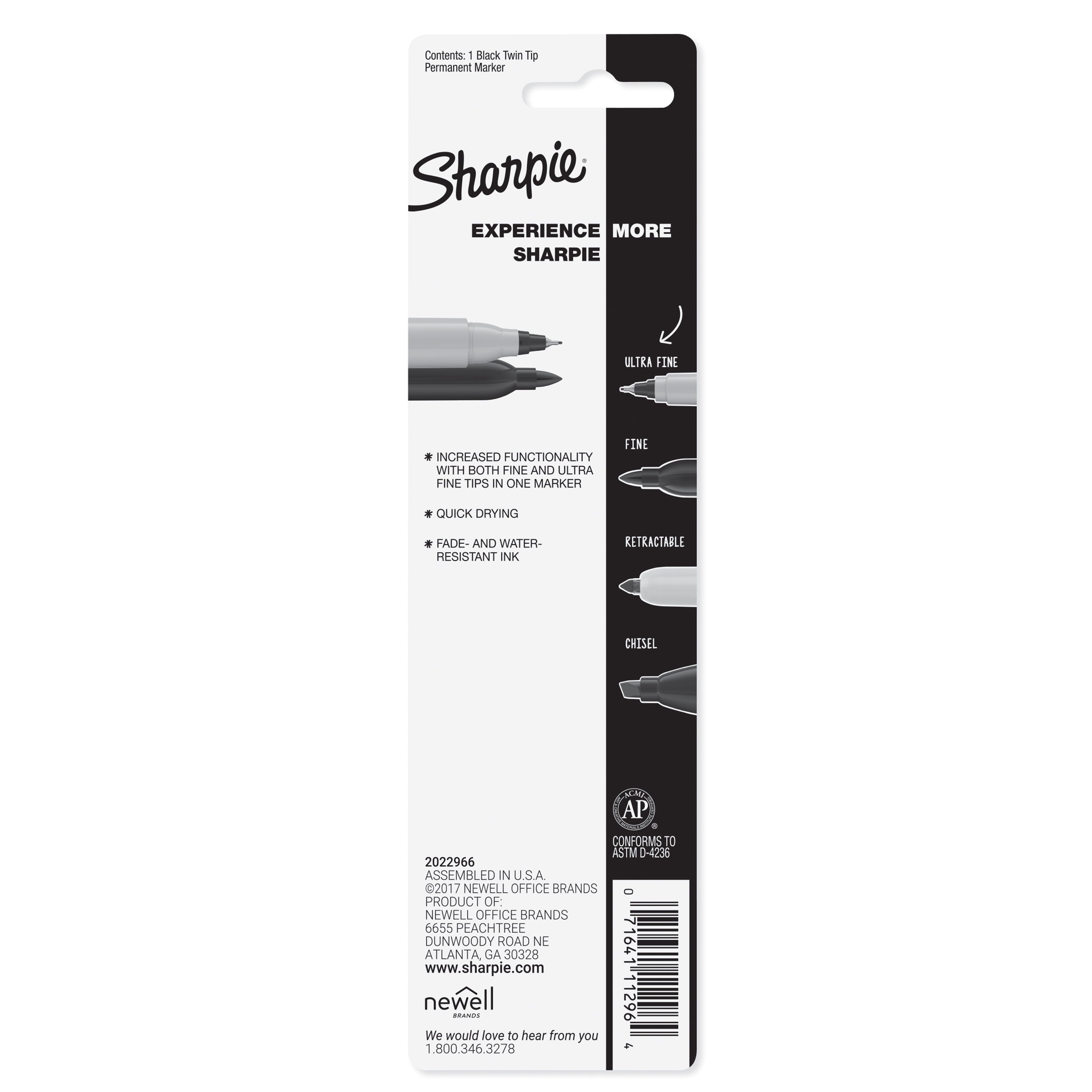 Sharpie Twin Tip Permanent Marker, Fine and Ultra Fine Tips, Black, 1 Count