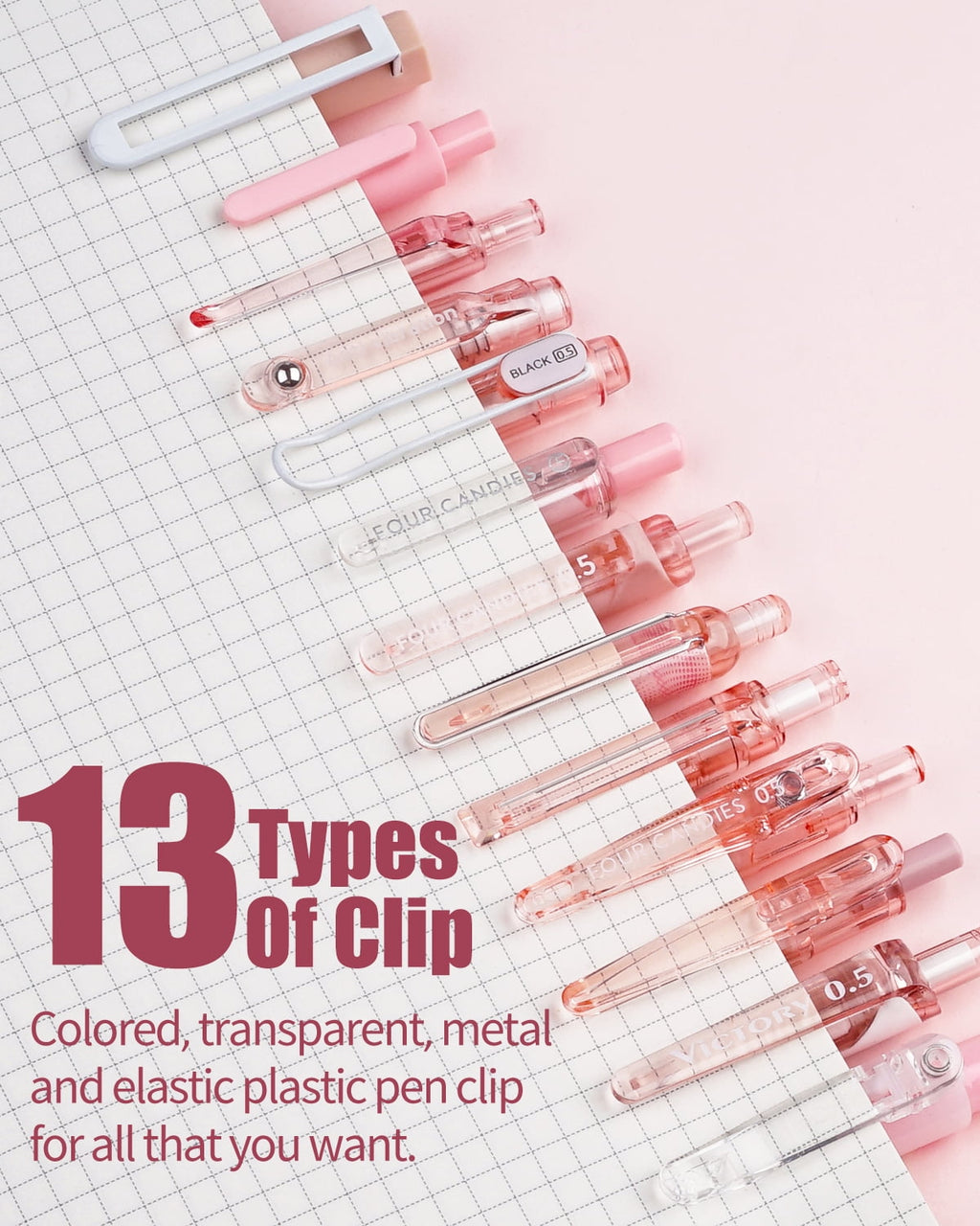 Four Candies 14Pack Pastel Gel Ink Pen Set,Cute Retractable 0.5mm Fine Point Pen,12 Pack Black Ink Pens with 2Pack Highlighter, Smooth Writing Pens(Pink)