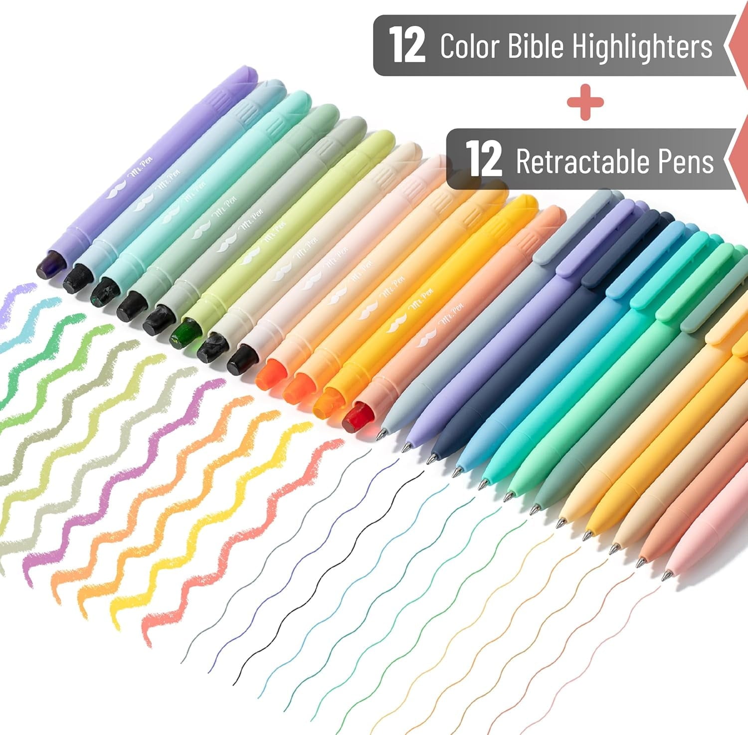 Mr. Pen- Bible Highlighters and Pens, 24 Pack, Gel Highlighters, Serene Colors Bible Highlighters No Bleed, Colored Gel Pens