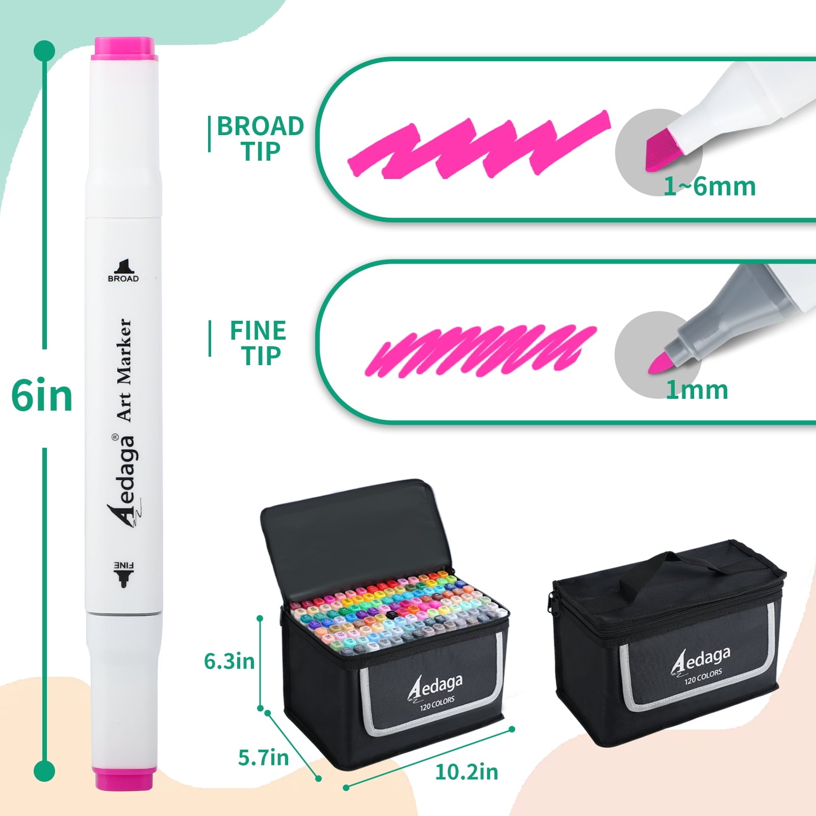 AEDAGA 120 Colors Alcohol Markers with Free App, Dual Tip Art Markers with Kickstand Case for Artists Adults and Kids. Alcohol Based Markers for Coloring Painting Sketching and Drawing, Great Gift.