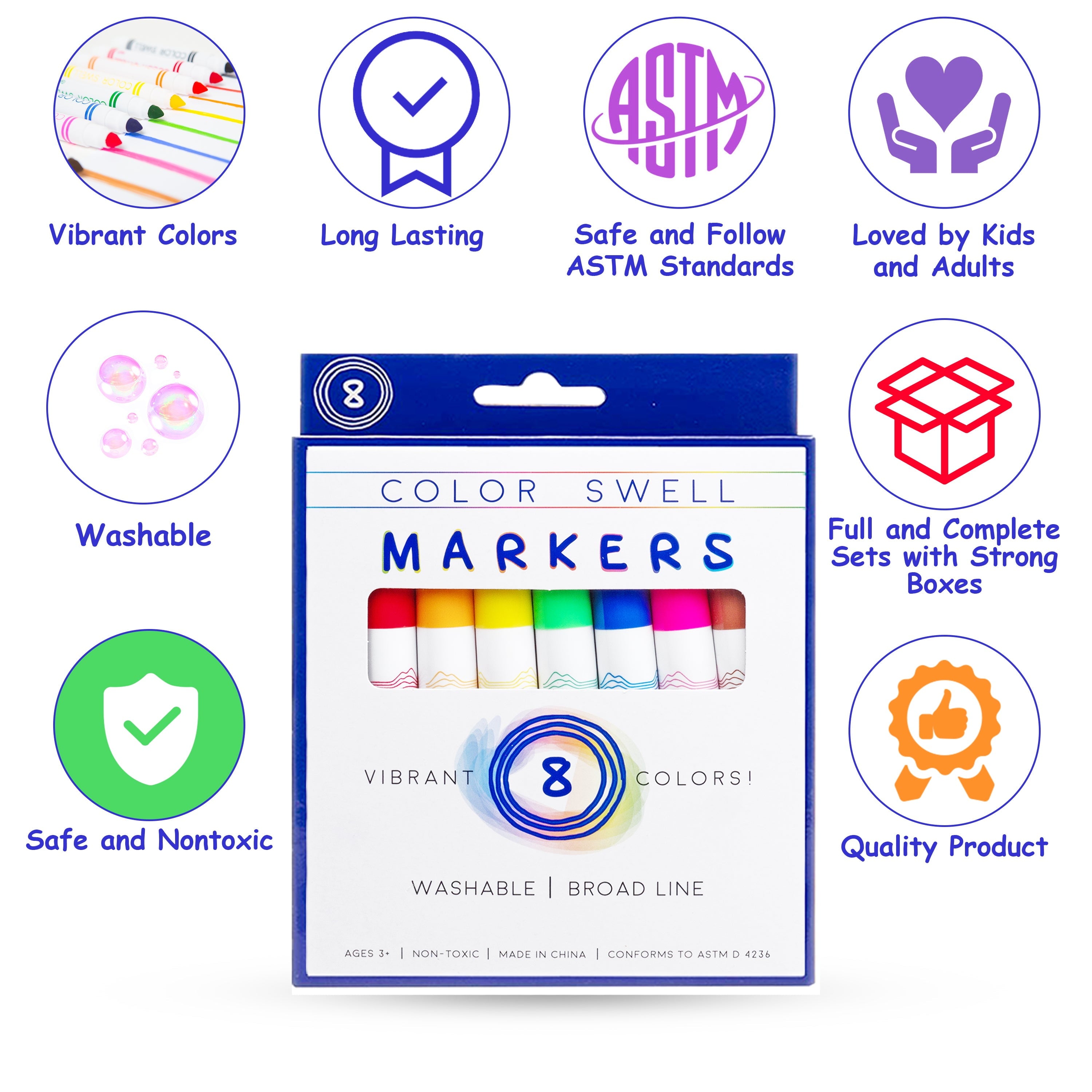 Color Swell Bulk Washable Markers - 40 Packs 8 Markers per Pack (320 Markers Total)