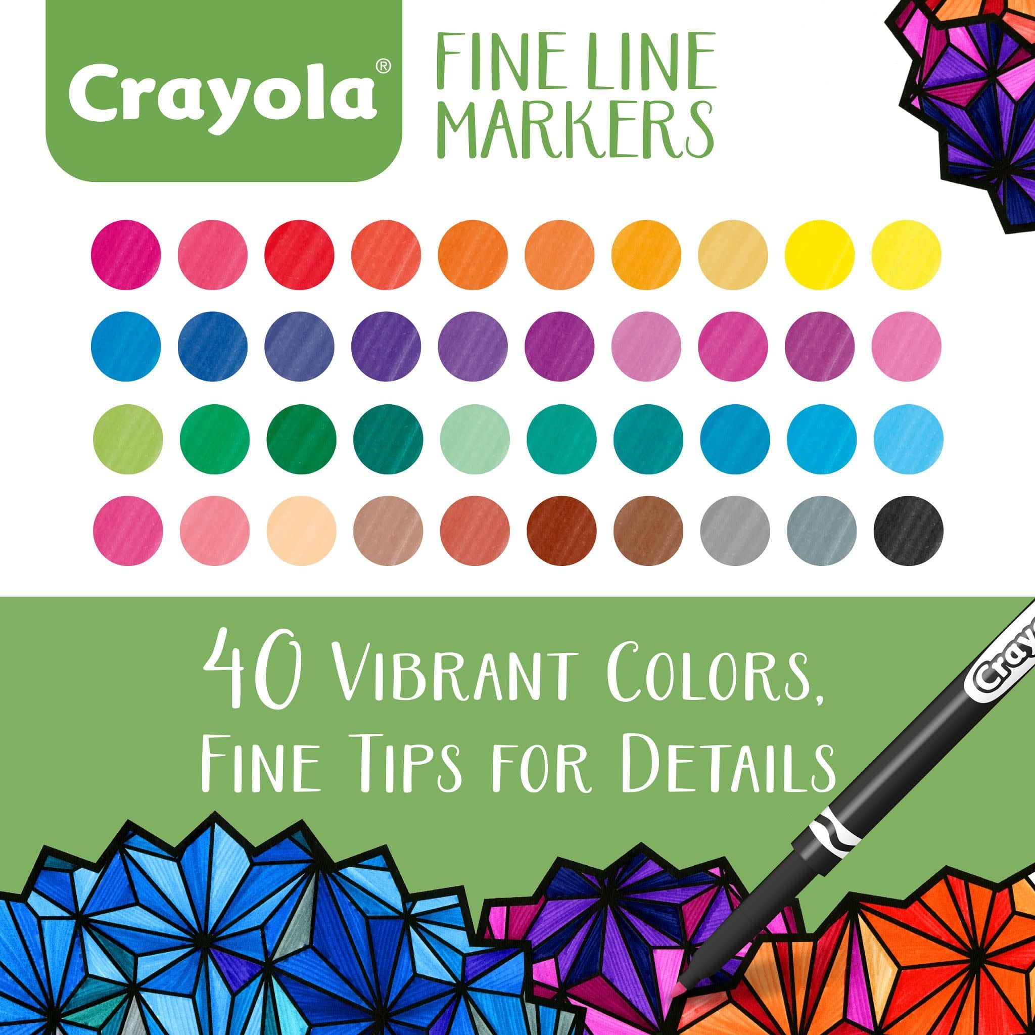 Crayola Fine Line Markers For Adults (40ct), Skinny Markers For Adult Coloring Books, Thin Marker Set, Aesthetic Art Supplies, Relaxing Activities, Gift