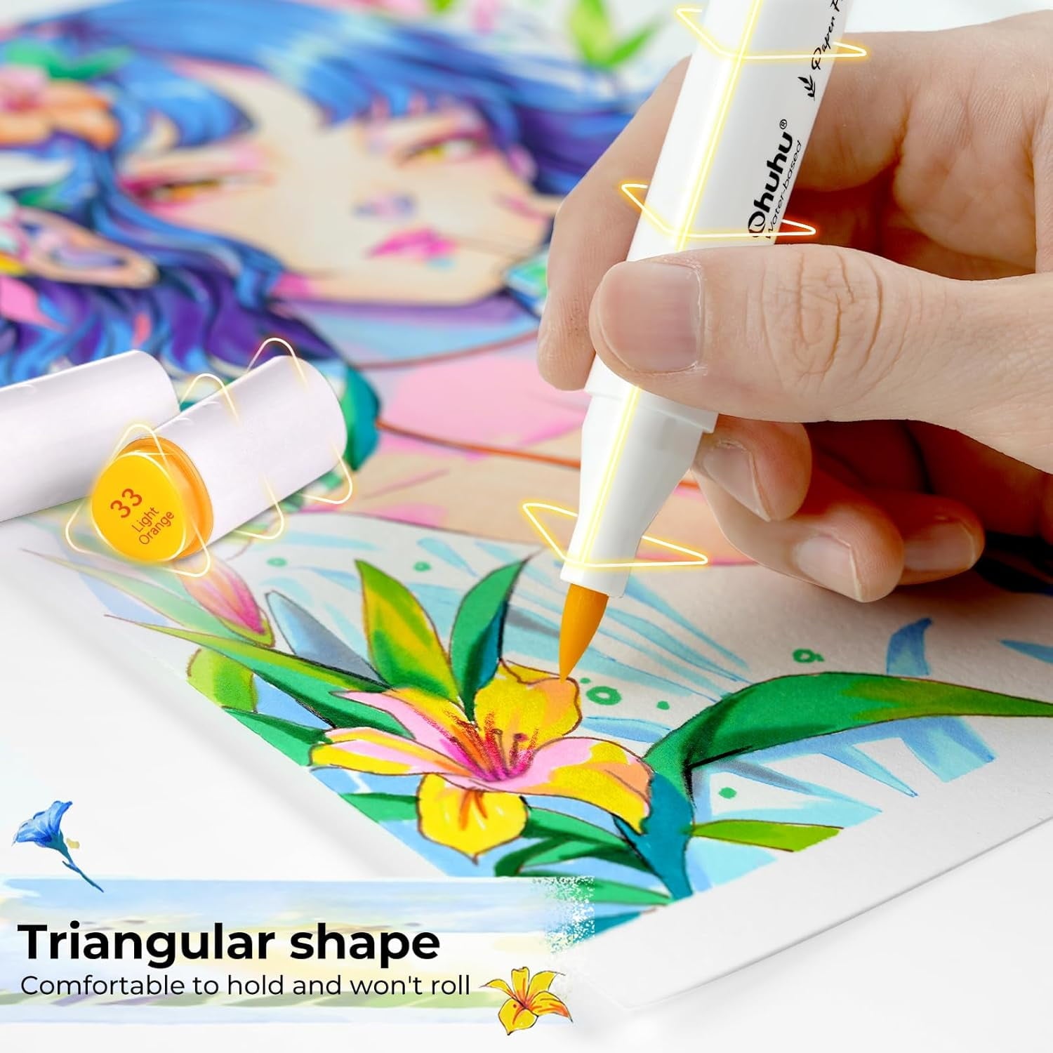 Ohuhu 60 Colors Dual Tip Water-Based Markers, Brush & Fine, No Bleed, Paper-Friendly for Adults