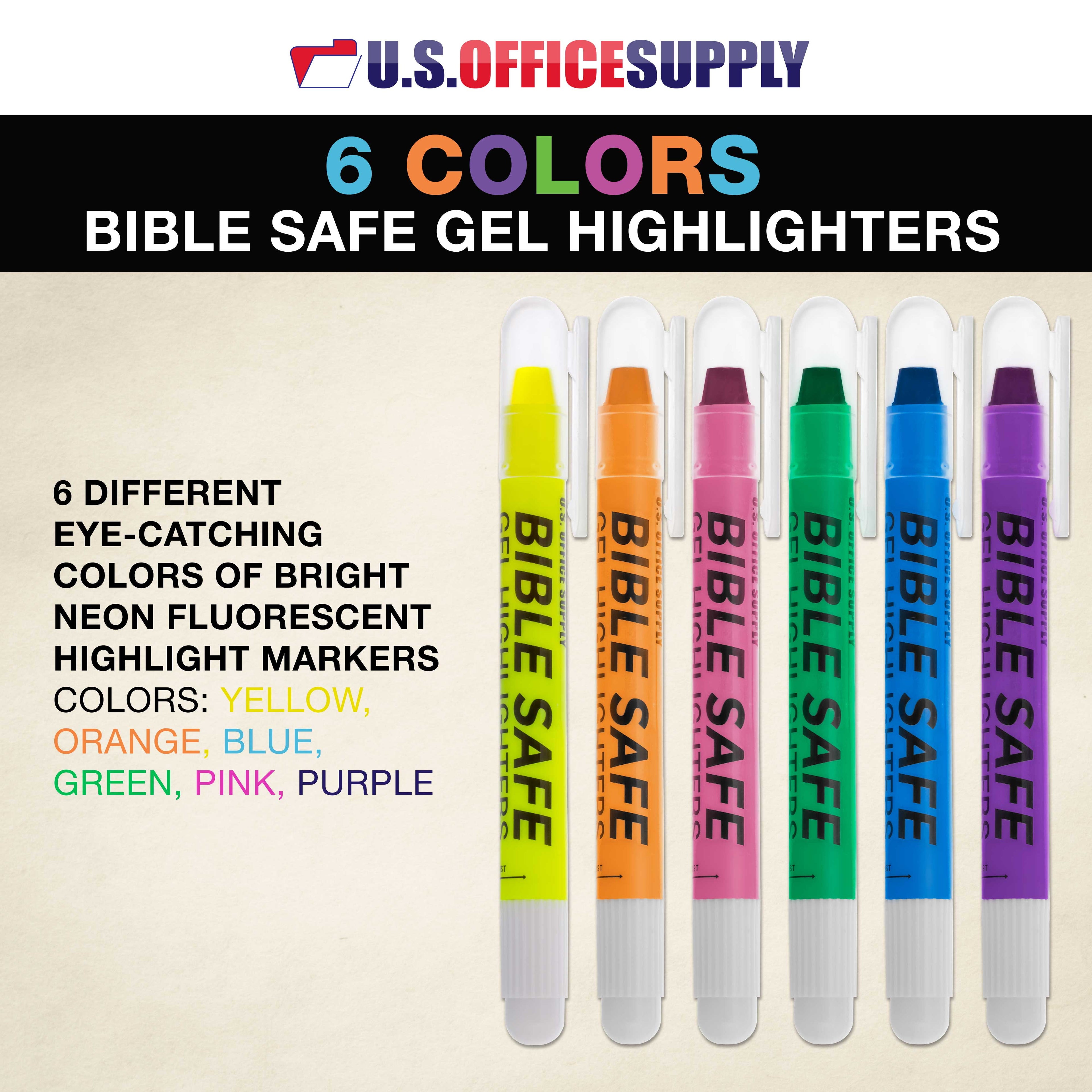 U.S. Office Supply Bible Safe Gel Highlighters, 6 Count Bright Neon Fluorescent Highlight Colors