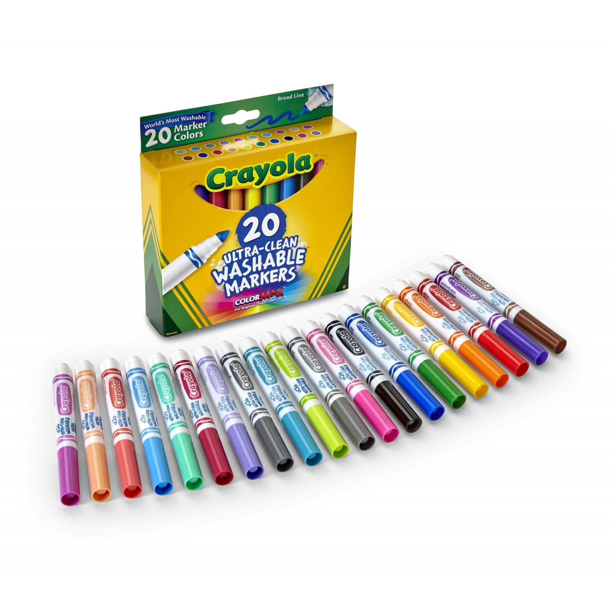 Crayola Ultra-Clean Washable Broad Line Markers, 20 Ct, Back to School Supplies, Classic Colors, Classroom Must Haves