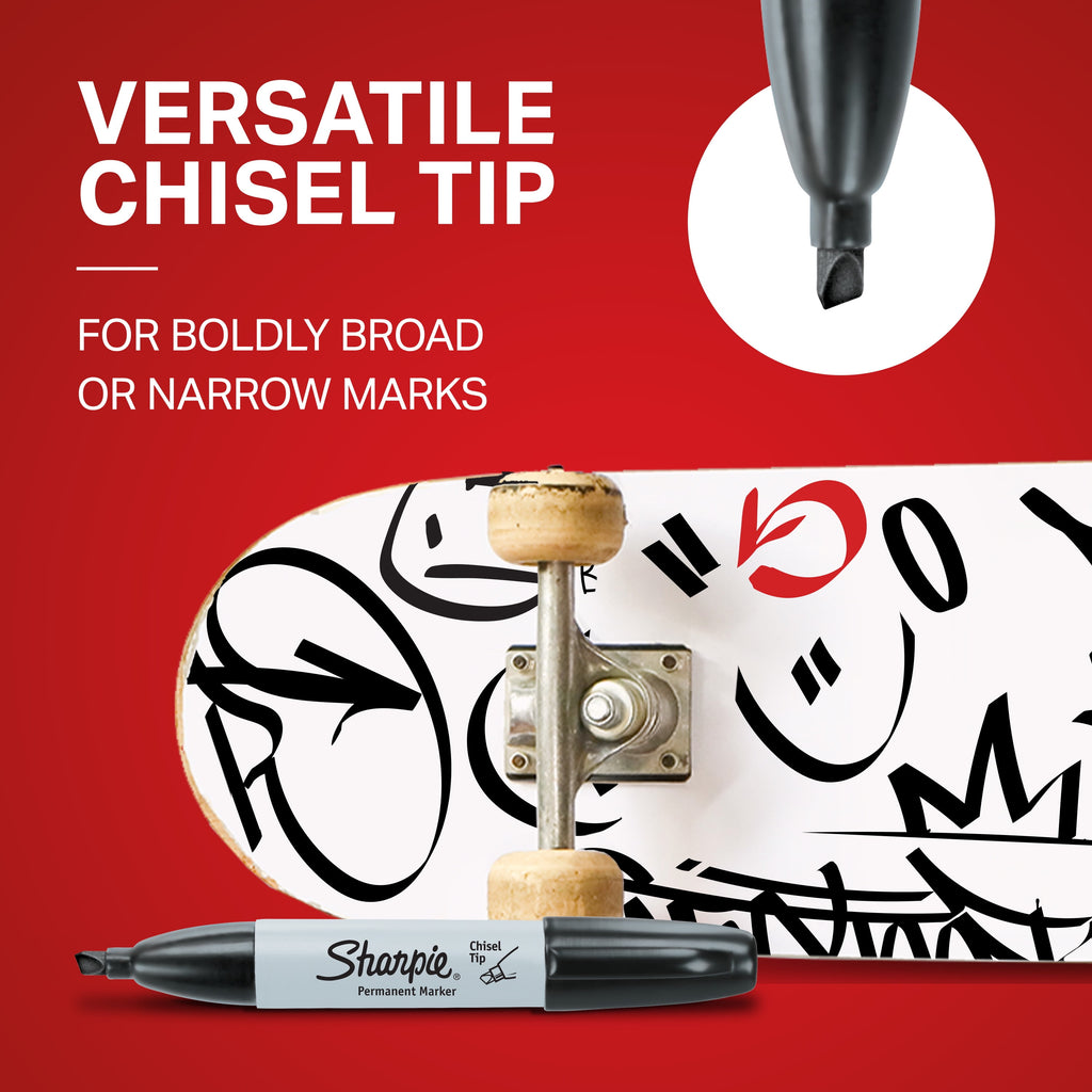 Sharpie Permanent Markers, Chisel Tip, Black, 4 Count