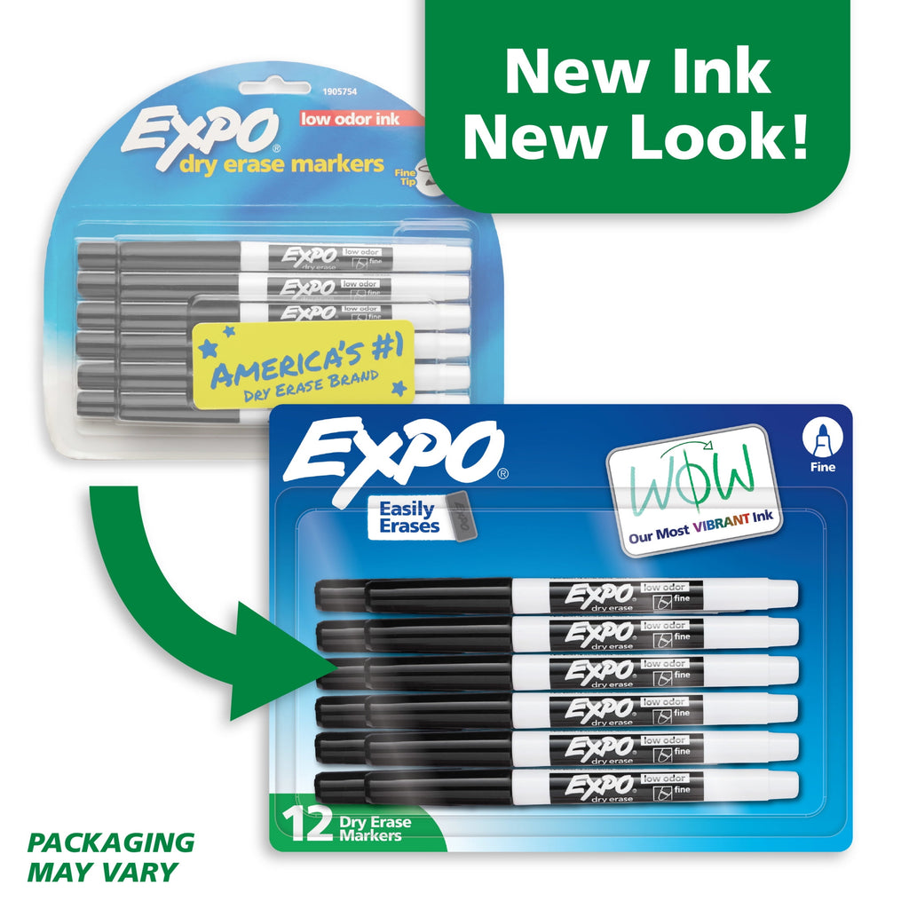 EXPO Dry Erase Markers, Black, Fine Tip, 12 Count