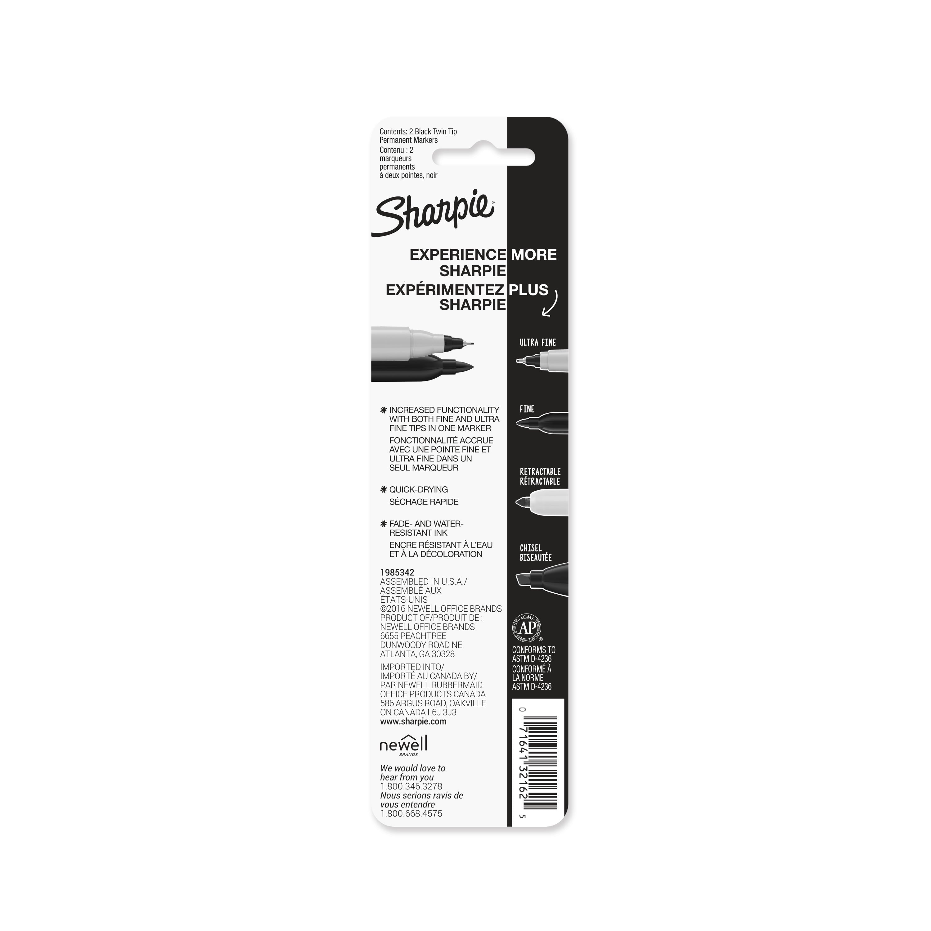 Sharpie Twin Tip Permanent Markers, Fine and Ultra Fine, Black, 2 Count