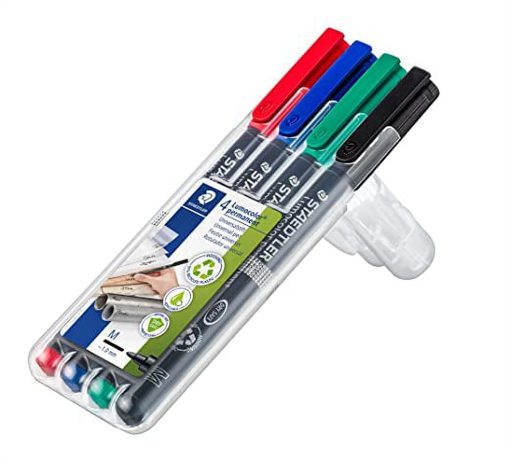 STAEDTLER Lumocolor Universal Pen, Medium, Felt Tip, Permanent Marker, Box of 4 Assorted Color Pens, 1.0mm 317 WP4 (317 WP4 ST)