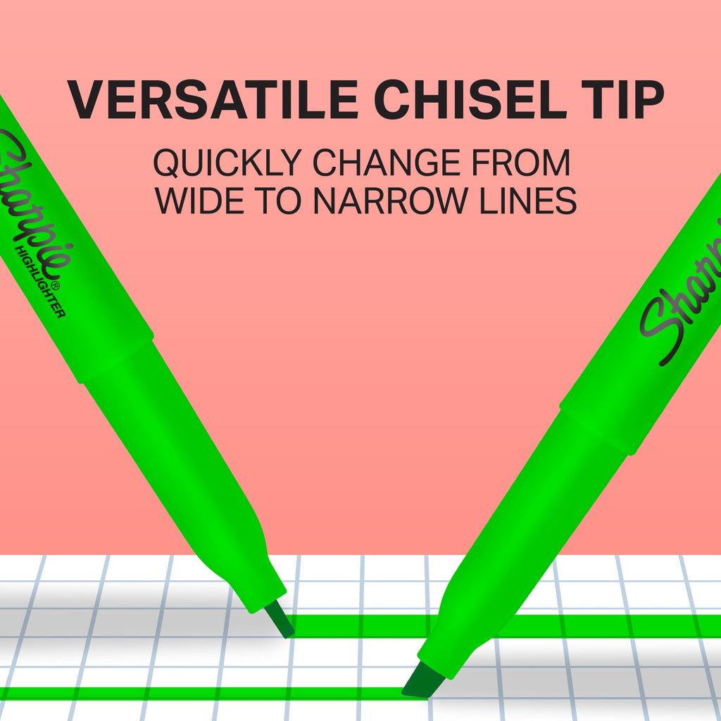 Sharpie Pocket Highlighters, Chisel Tip, Fluorescent Colors, 12 Count