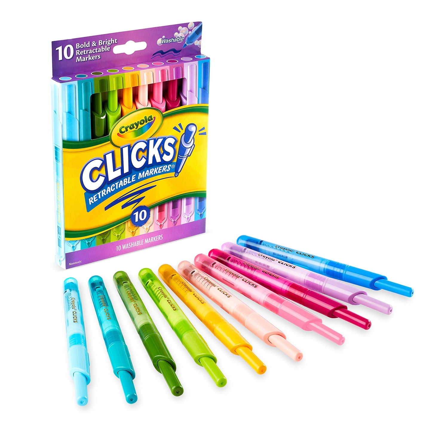 Crayola Washable CLICKS Retractable Markers, Bold/Bright Colors, 10 Count