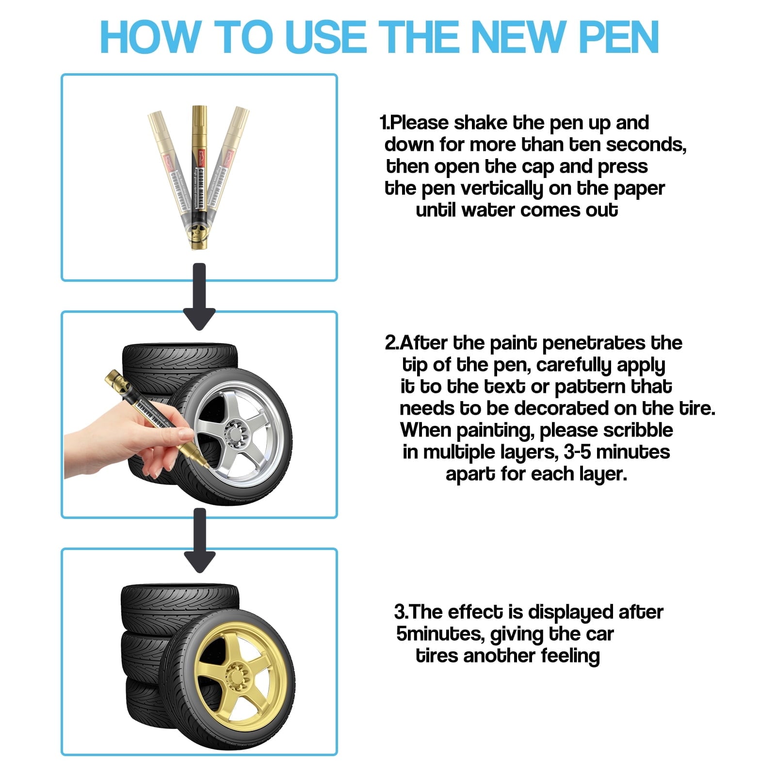 Liquid Chrome Paint Marker Pen,3PCS Liquid Chrome Marker Set,Chrome Touch Up Markers for Model Metal Cars Tire DIY Art Craft Repair - Silver