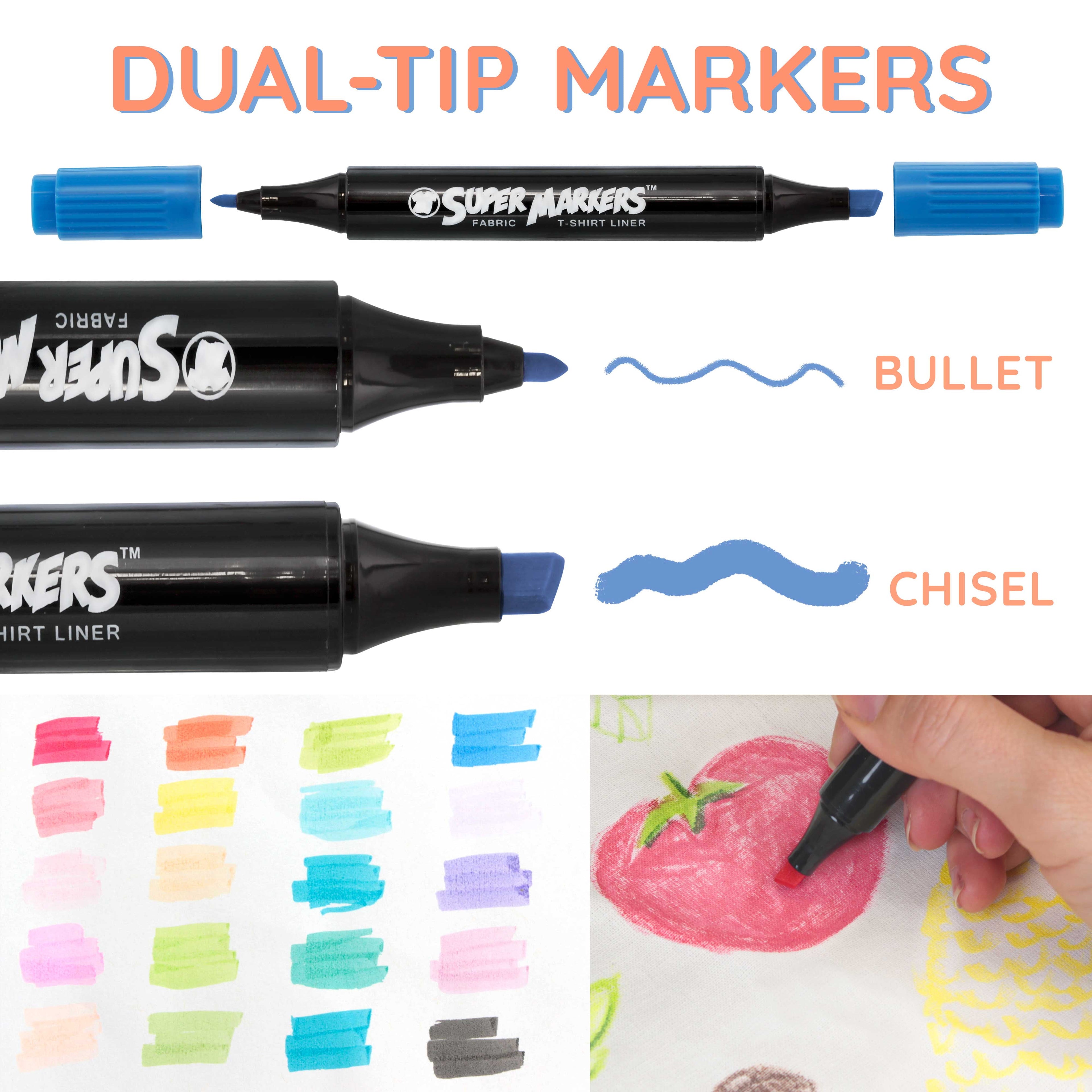 Crazy Colors Dual Tip Fabric & T-Shirt Marker 20 Color Pastel Set - Bullet & Chisel Tips