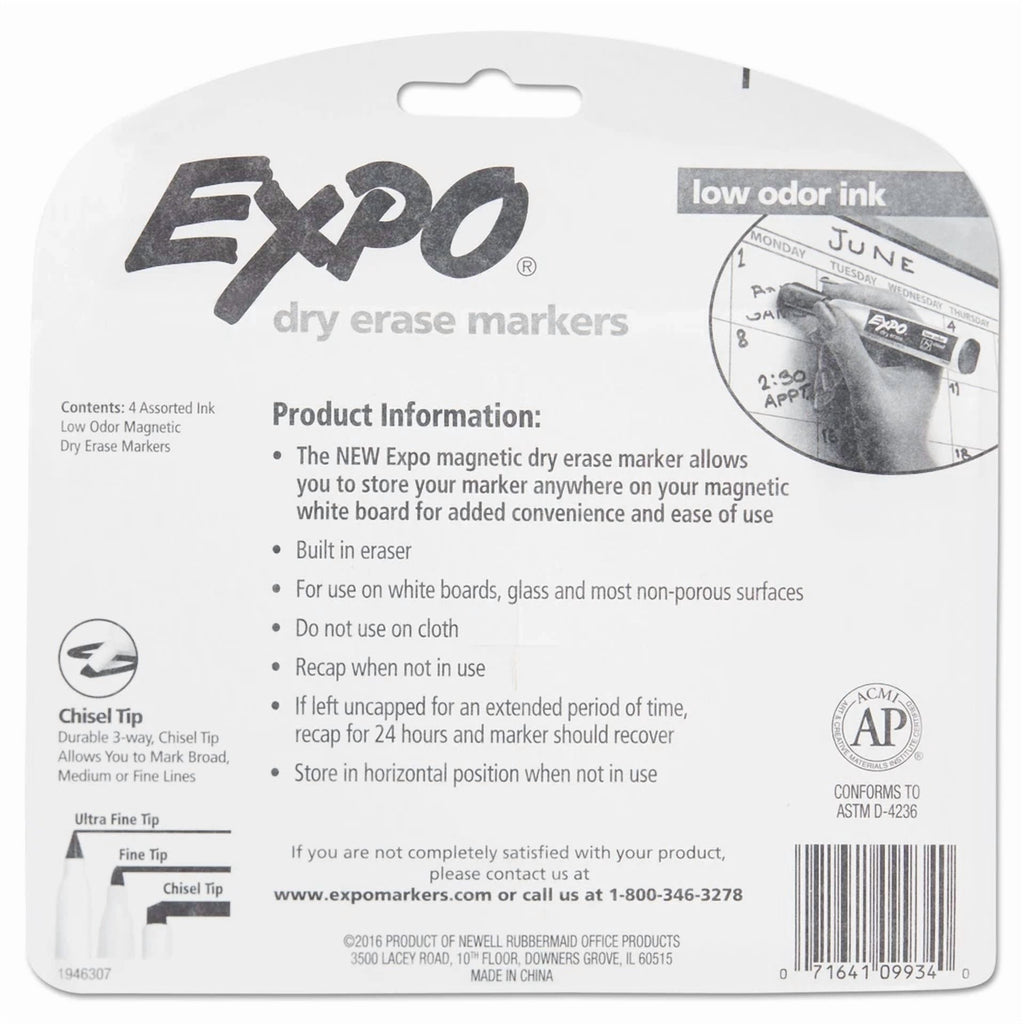 Expo Magnetic Dry Erase Marker Chisel Tip Assorted 4/Pack 1944728