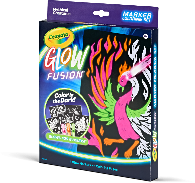 Crayola Glow Fusion Mythical Creatures, Glow in The Dark Coloring Set, Dragon Craft Set, Gift for Boys and Girls