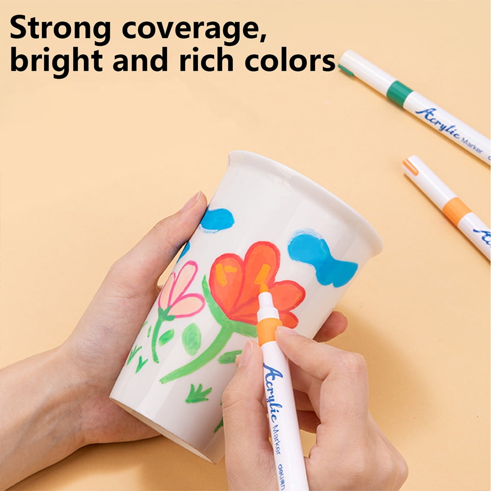 Deli Paint Markers Quick Drying Acrylic Marker Pens Paint Pens for Wood Rock Canvas (12 Colors)