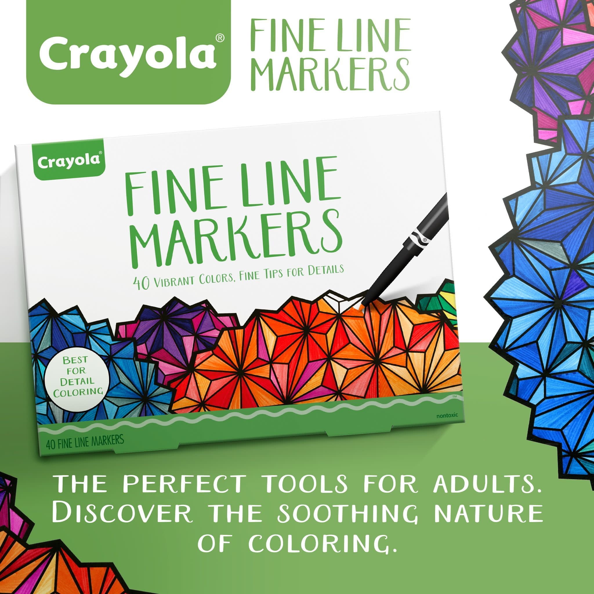 Crayola Fine Line Markers For Adults (40ct), Skinny Markers For Adult Coloring Books, Thin Marker Set, Aesthetic Art Supplies, Relaxing Activities, Gift