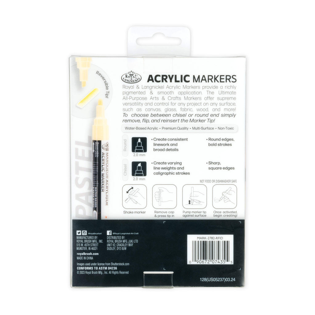 Royal & Langnickel 6 Piece Acrylic 2mm Reversible Tip Pastel Markers