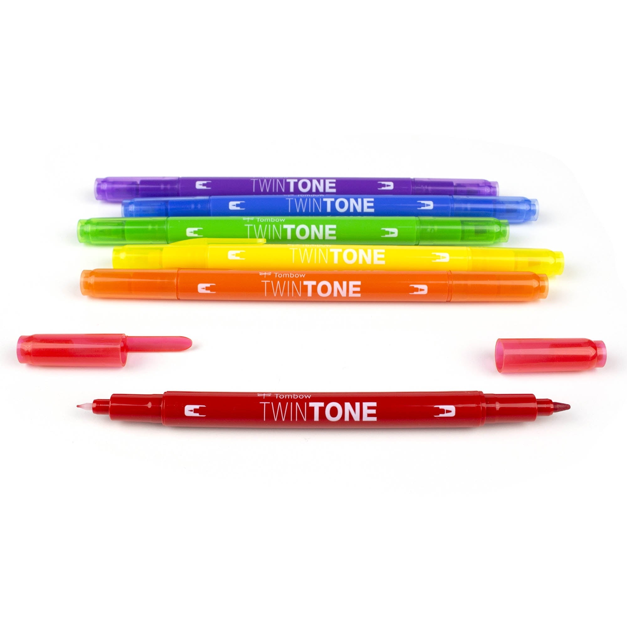 Tombow TwinTone Dual-Tip Marker Pen Set, Broad & Extra-Fine Tips, Rainbow Color Palette, 6 Count