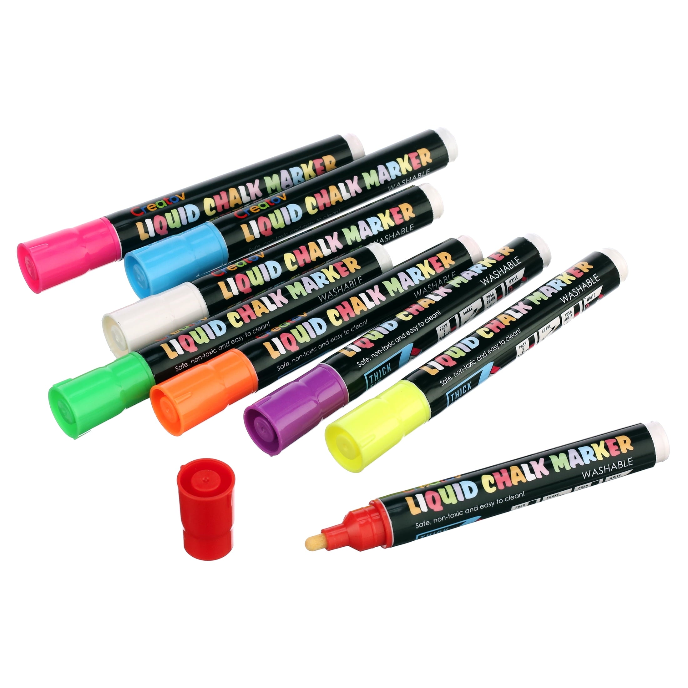 Creatov Liquid Chalk Washable Markers, 8 Colors, Neon & White, Safe & Easy to Use, Non-Toxic