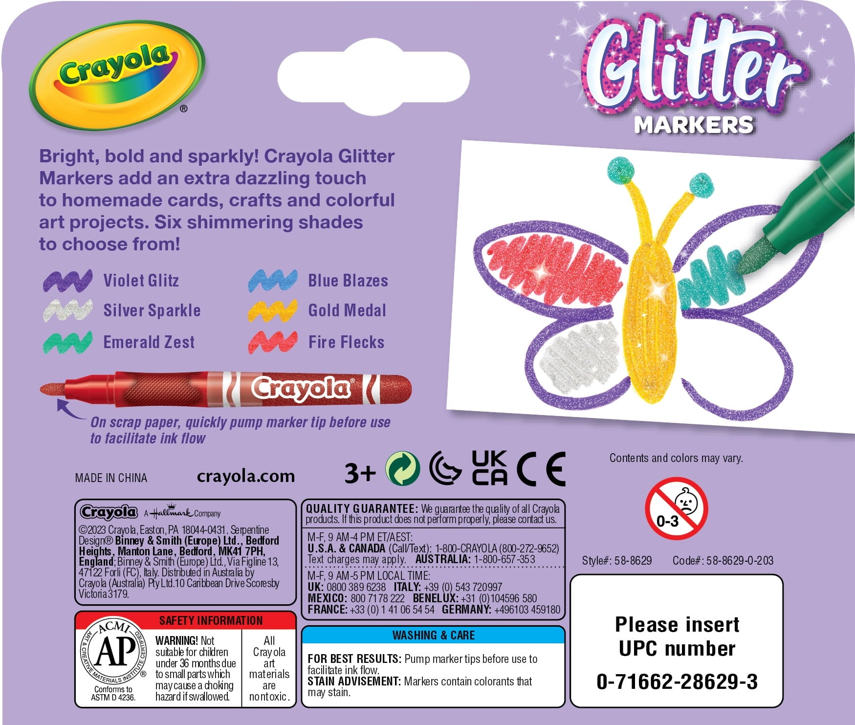 Crayola Glitter Markers, 6-Colors