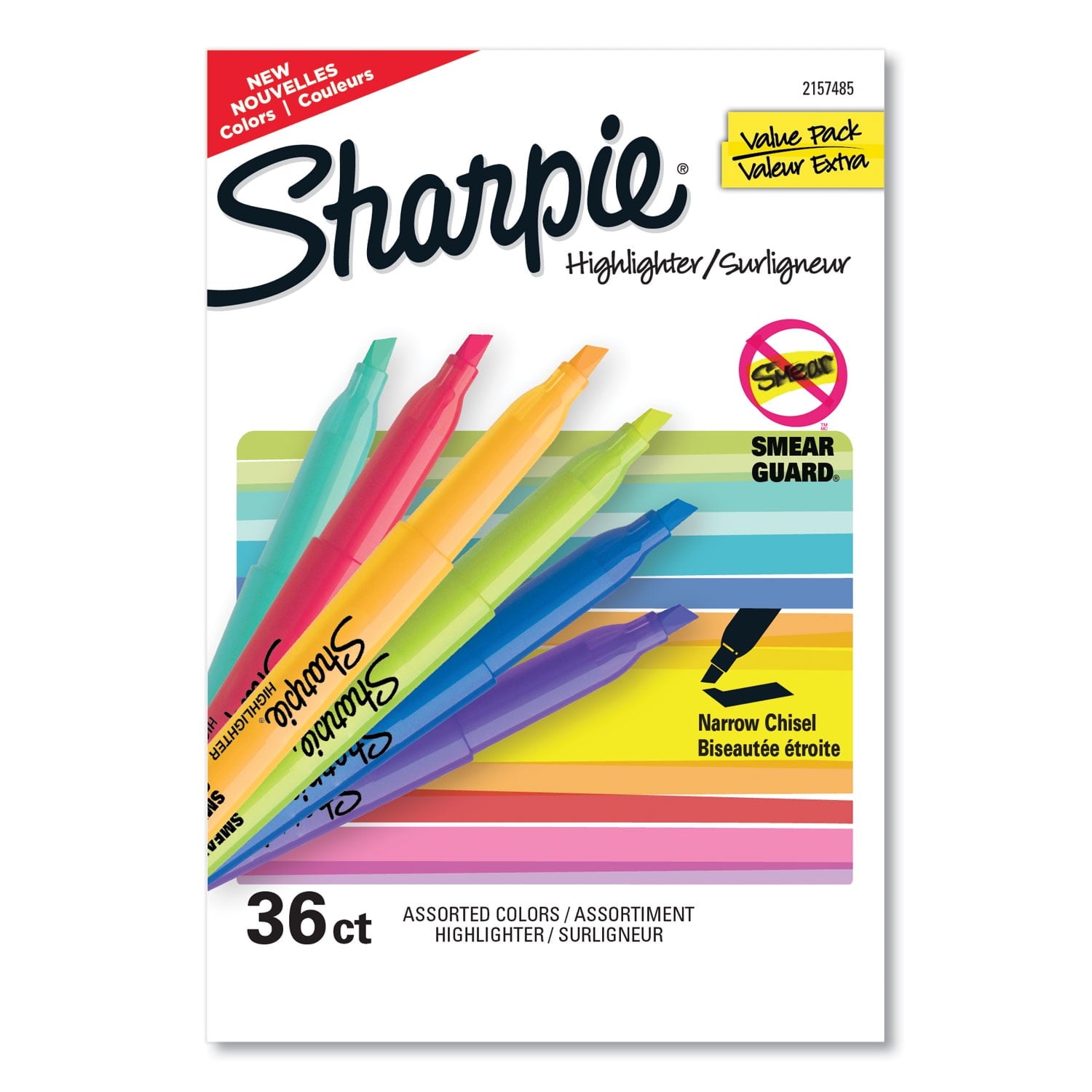 pocket style highlighters, assorted ink colors, chisel tip, assorted barrel colors, 36/pack