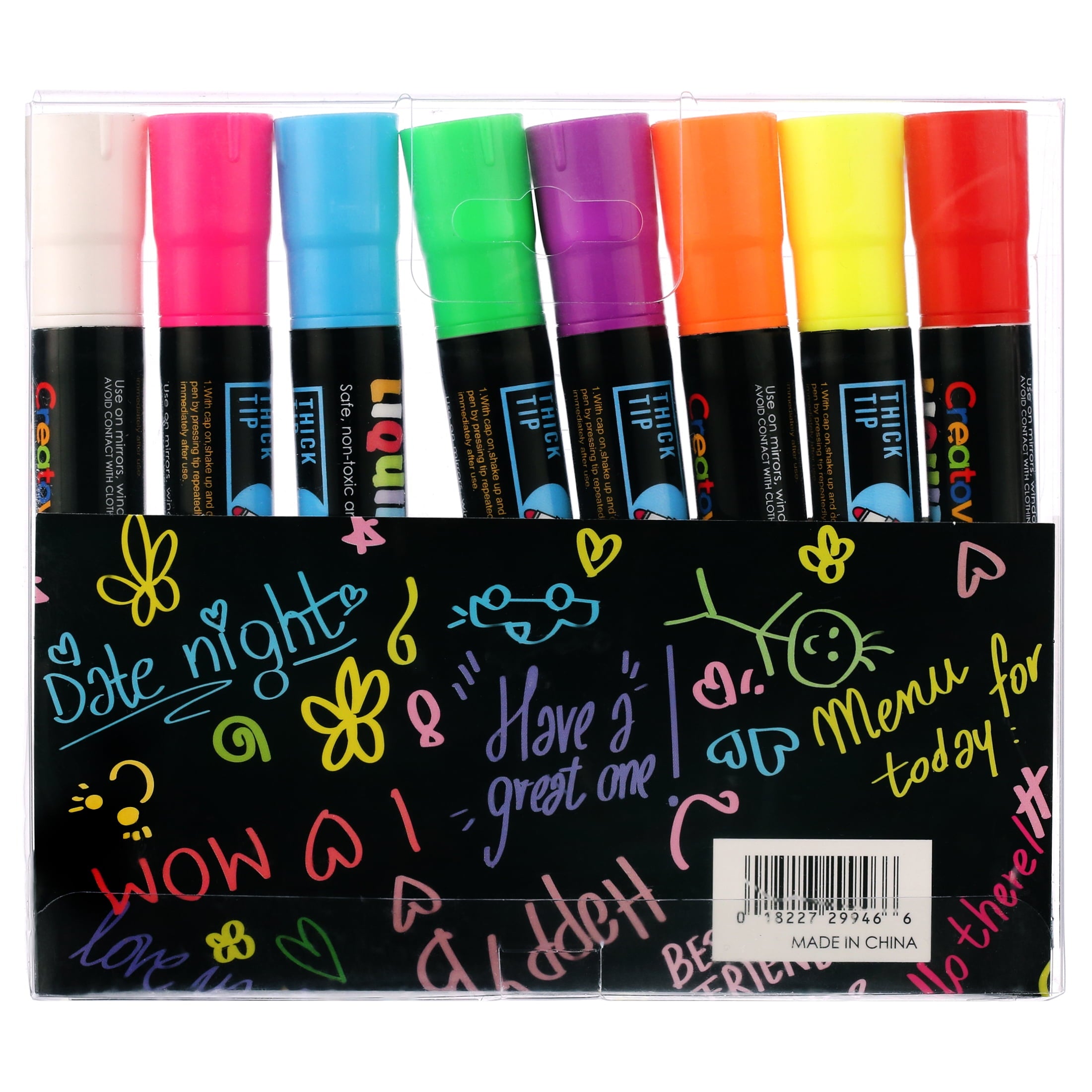 Creatov Liquid Chalk Washable Markers, 8 Colors, Neon & White, Safe & Easy to Use, Non-Toxic