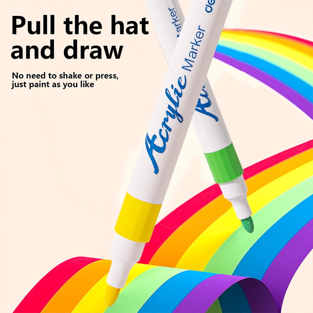 Deli Paint Markers Quick Drying Acrylic Marker Pens Paint Pens for Wood Rock Canvas (12 Colors)