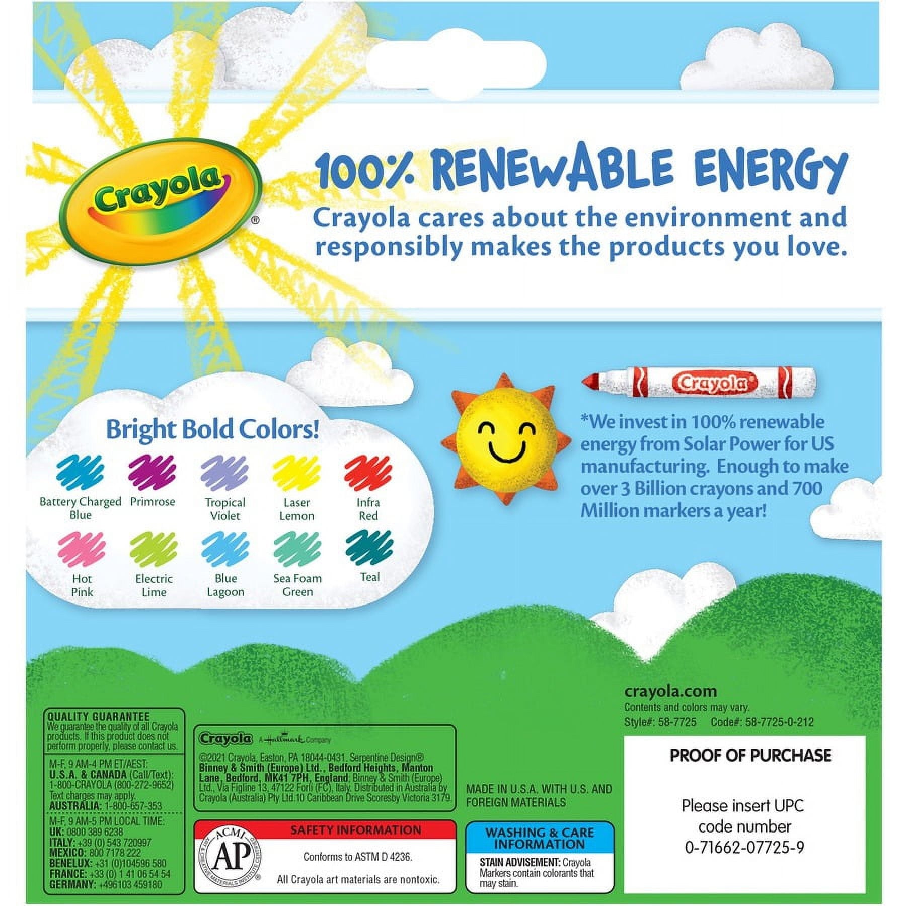 Crayola Original Broad Line Markers, Assorted Bright and Bold Colors, Set of 10