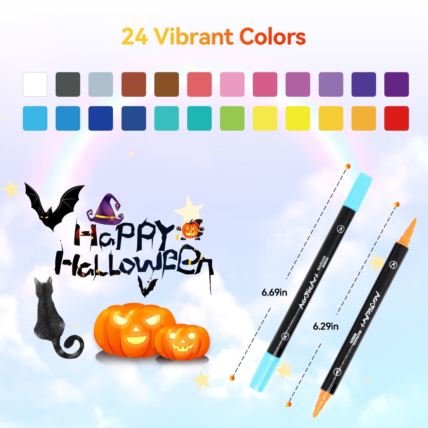 24 Colors Dual Tip Acrylic Paint Markers, Brush Tip and Fine Tip Acrylic Paint Pens for Rock Painting, Ceramic, Wood, Canvas, Plastic, Glass, Stone, Calligraphy, Card Making, DIY Crafts