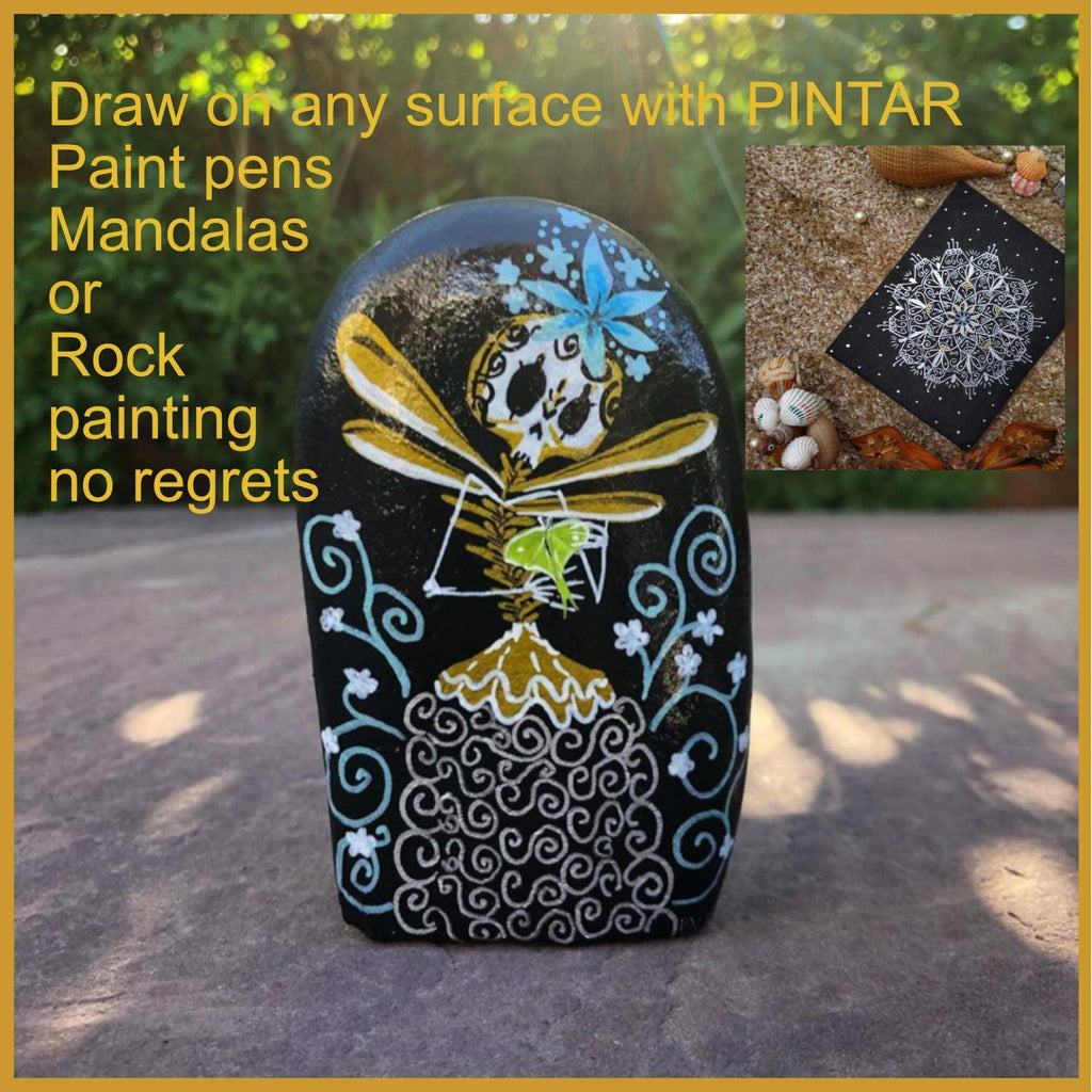 PINTAR Premium Acrylic Paint Pens - 3 Gold & 3 Silver(6-Pack) Extra Fine Tip(0.7) Rock Painting, Ceramic Glass, Wood, Paper, Fabric, Water Resistant Paint Set, Surface Pen, Craft Supplies, DIY Project