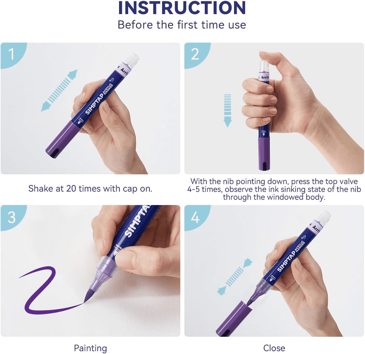 SIMPTAP Top Valve Action Markers, Set of 24 Colors Acrylic Paint Pens Art Supplies for Adults