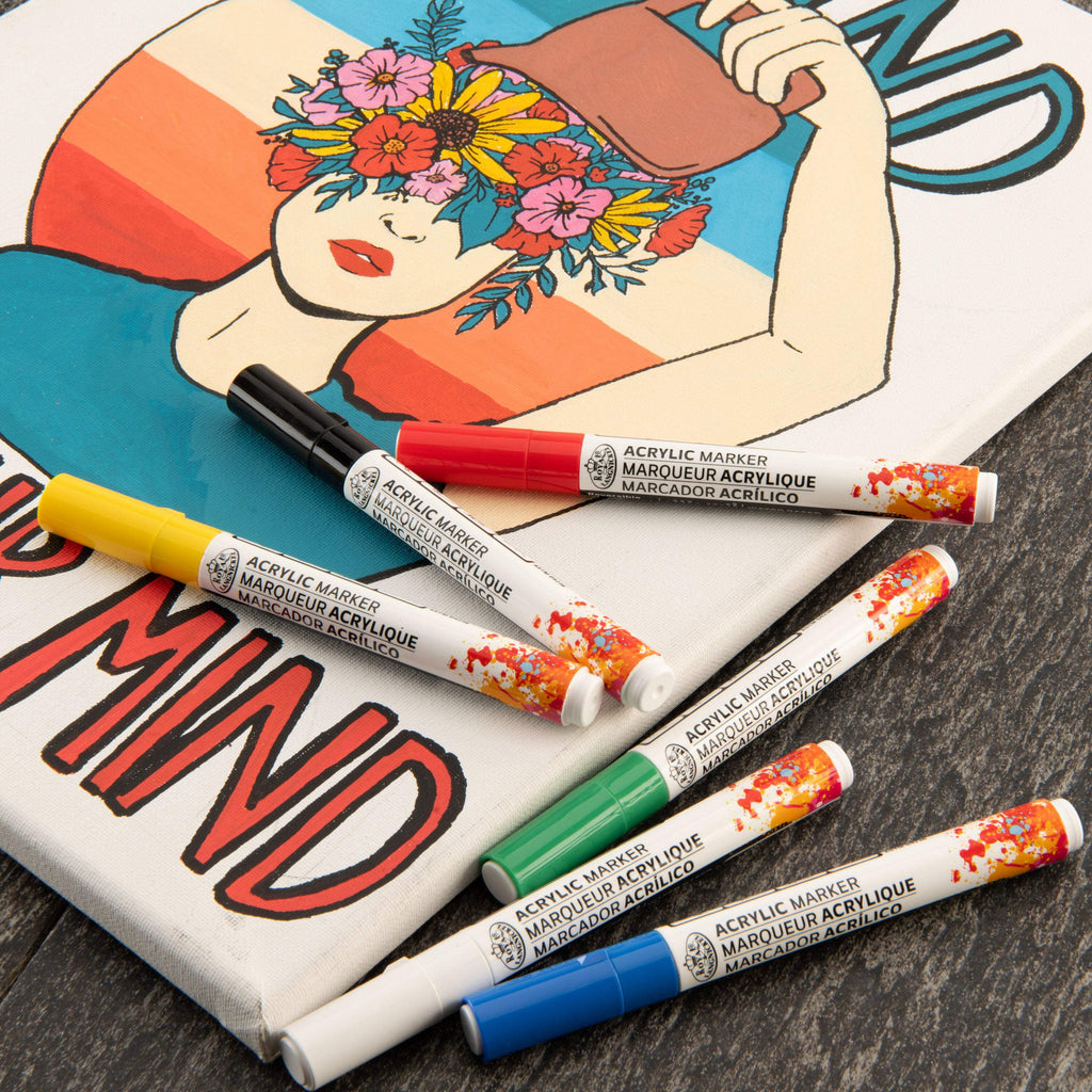 Royal & Langnickel 6 Piece Acrylic 2.0 mm Reversible Tip Primary Markers