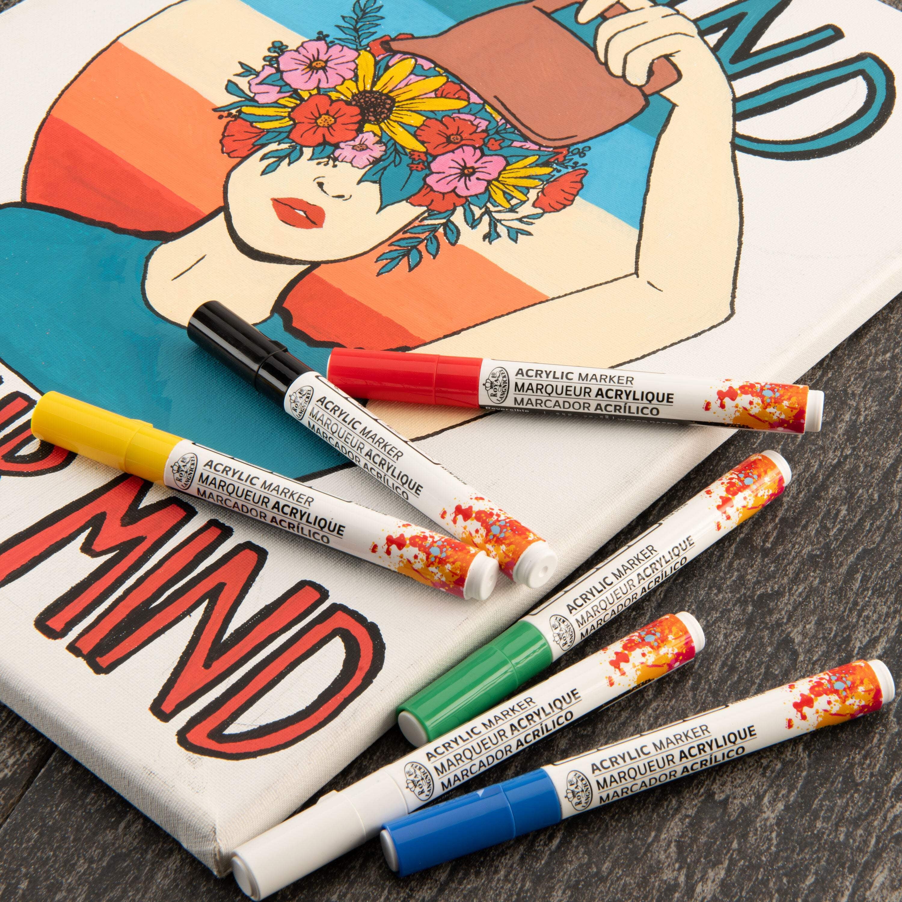 Royal & Langnickel 6 Piece Acrylic 2.0 mm Reversible Tip Primary Markers