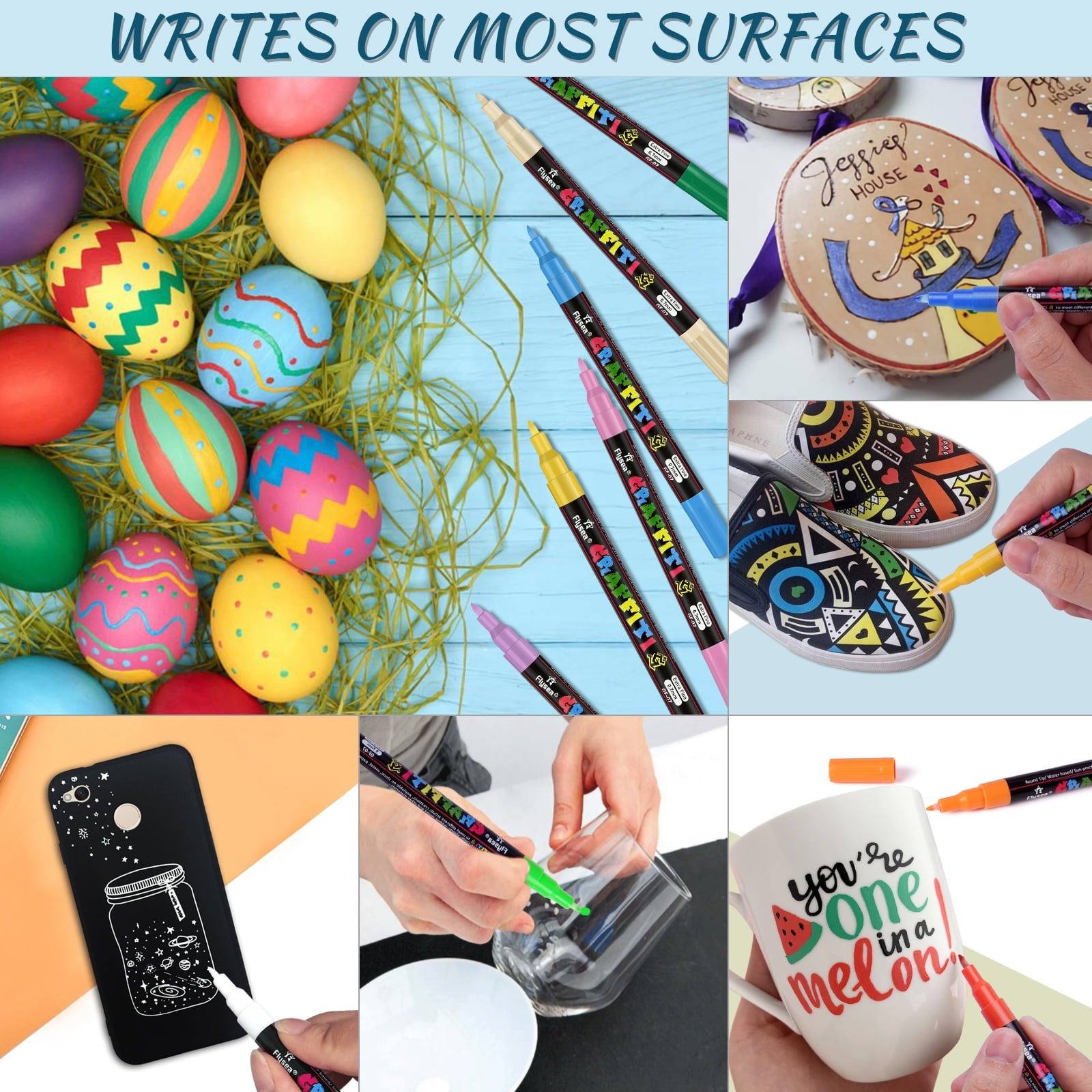 24 Colors Acrylic Paint Pens, Art Set Acrylic Paint Markers, Fabric Markers for Textile, Canvas, Rock, Glass, Wood, Paper, DIY, Extra Fine