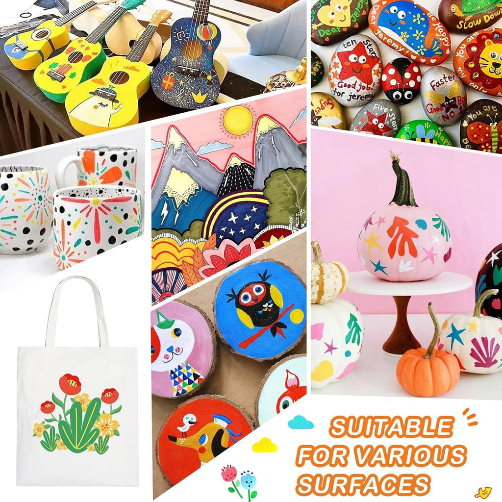 36 Count Acrylic Paint Markers Set with Dual Tip, Acrylic Paint Pens for Rock Painting, Ceramic, Wood, Canvas, Plastic, Glass, Stone, Calligraphy, Card Making, DIY Crafts