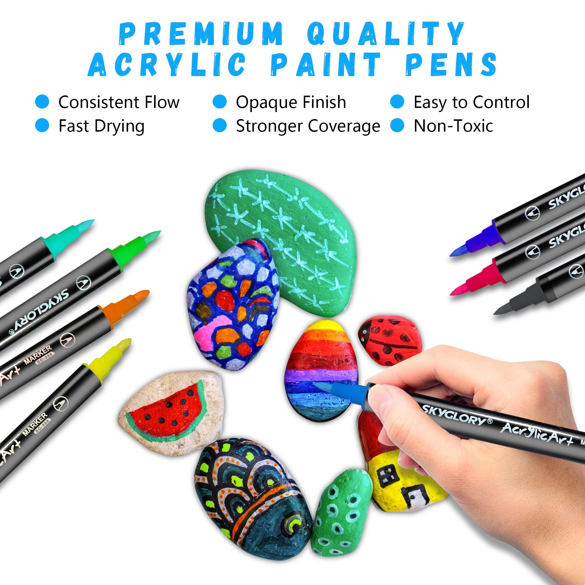 24 Colors Acrylic Paint Pens Paint Markers Set,Dual Tip Paint Markers With Medium Tip and Brush Tip for Rock Painting,Ceramic,Wood,Plastic,Calligraphy, Scrapbooking,Brush Lettering,DIY Crafts