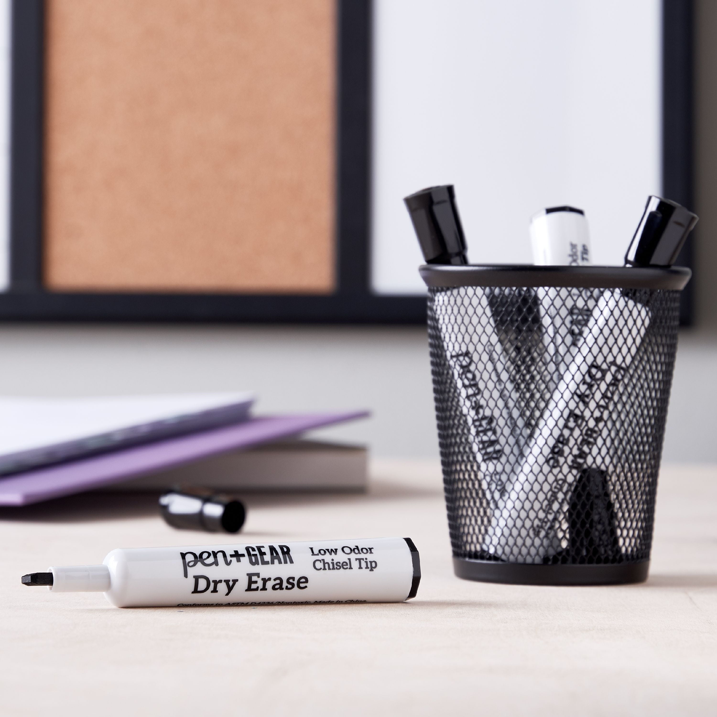 Pen+Gear Dry Erase Markers, Chisel Tip, Black Ink, 4 Count