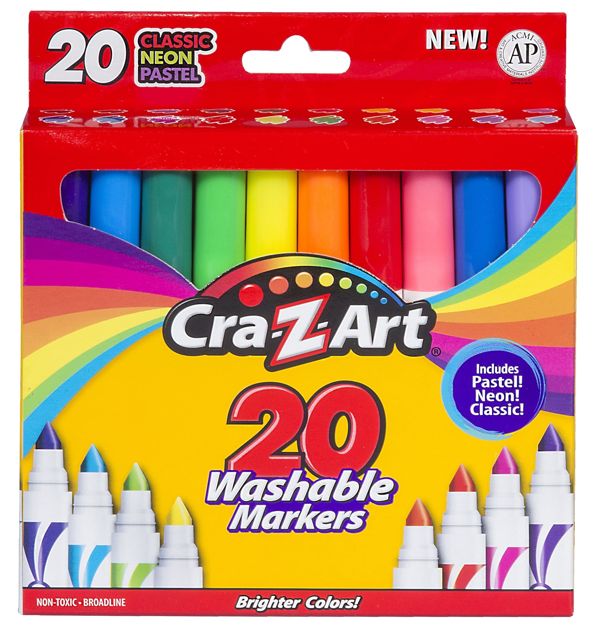 (4 pack) Cra-Z-Art 20 Count Multicolor Broad Line Washable Art Markers, Back to School Supplies