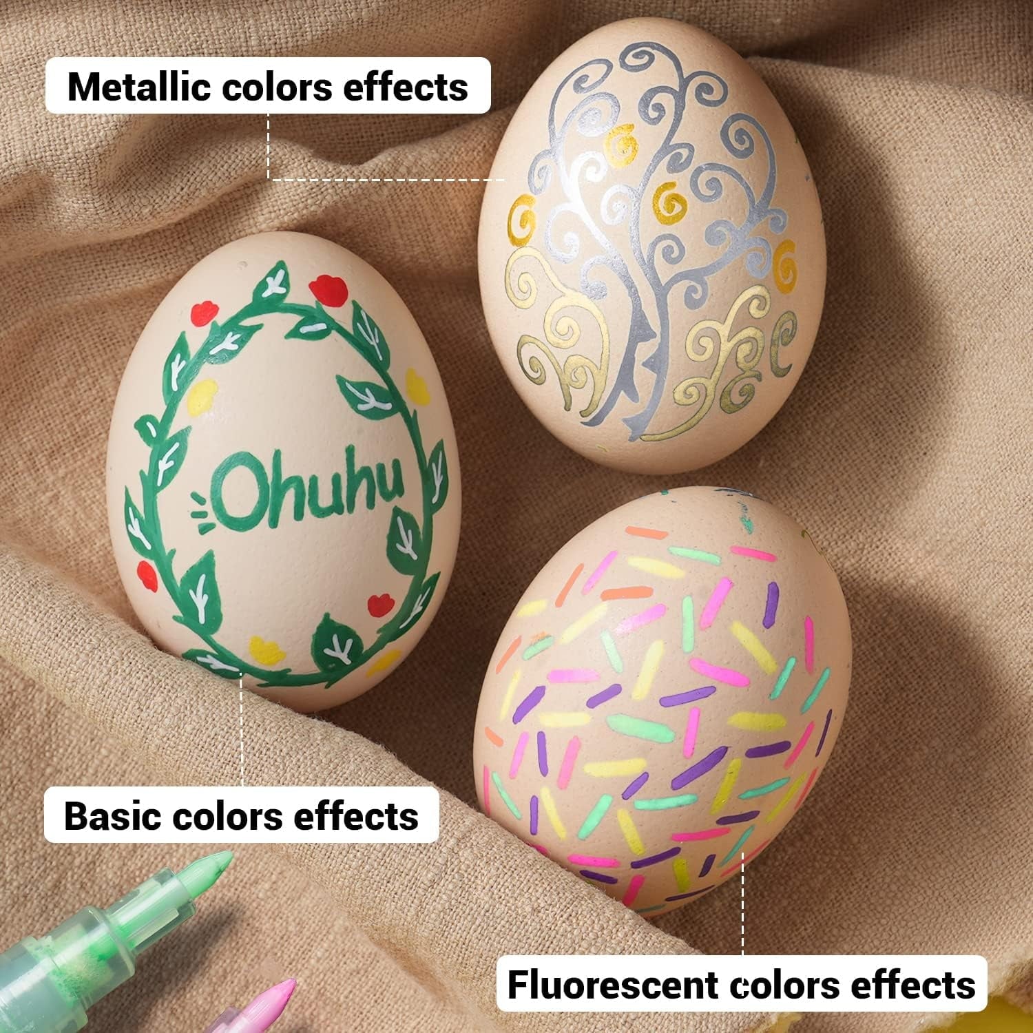 Ohuhu 40 Colors Acrylic Paint Pens: Acrylic Paint Markers for Easter Eggs Rock Painting DIY Water-Based Paint Markers for Stone Wood Glass Ceramic Fabric Canvas Plastic Metal