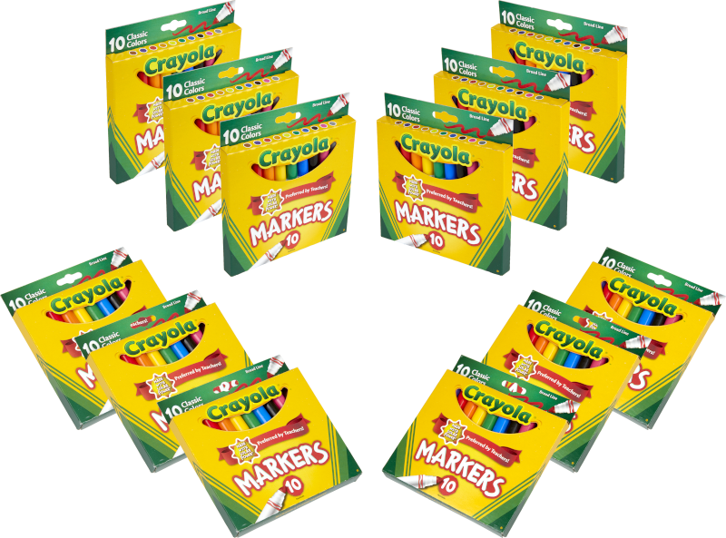 Crayola Broad Line Art Markers, Classic Colors, 10 Count, in Pack of 12