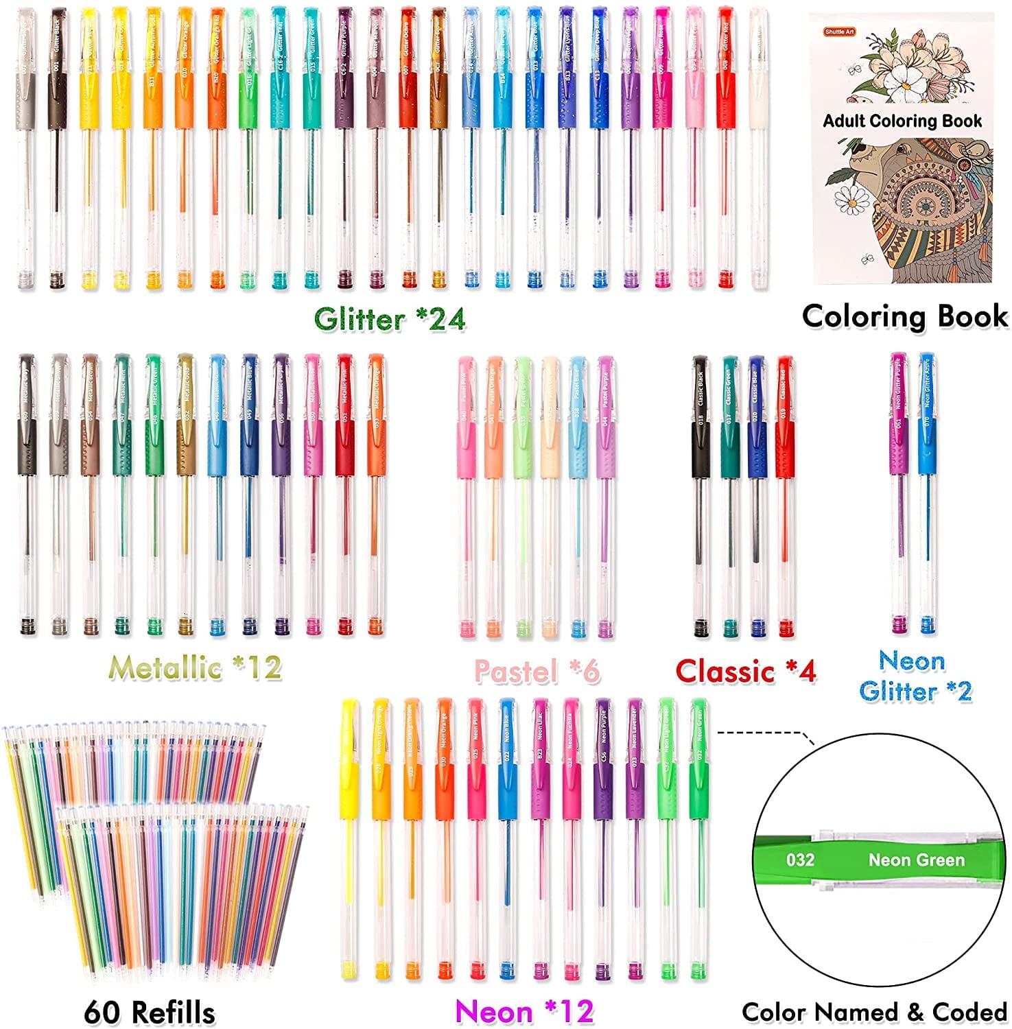 Shuttle Art Gel Pens, 120 Pack Gel Pen Set Packed in a Box, 60 Unique Colors with 60 Refills for Adults Coloring Books Drawing Doodling Crafts Scrapbooking Journaling