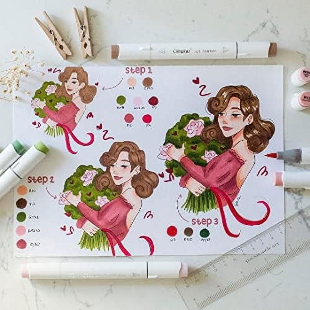 Ohuhu Alcohol Markers Honolulu B 104-Color Set, Dual Tip Brush & Fine, Refillable for Artists & Adults, Illustration & Coloring