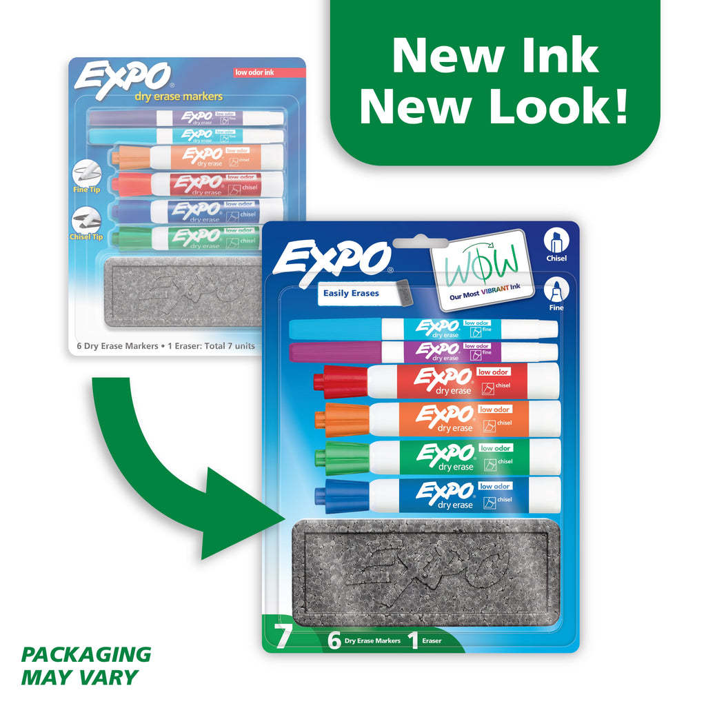 EXPO Dry Erase Markers Kit, Includes Eraser, 7 Count